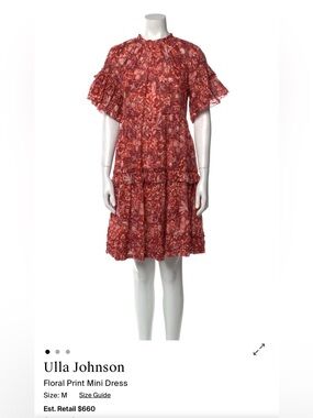 Ulla Johnson Rust Floral Ruffle Tiered Mini Dress